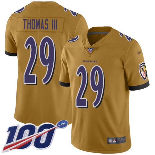 Baltimore Ravens Limited Gold Men Earl Thomas III Jersey NFL Football #29 100th Season Inverted Legend->baltimore ravens->NFL Jersey